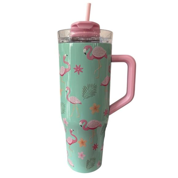 Hobby Lobby Other - NEW 40oz Tropical Flamingo Tumbler 40 Hour Cold With Straw And Handle